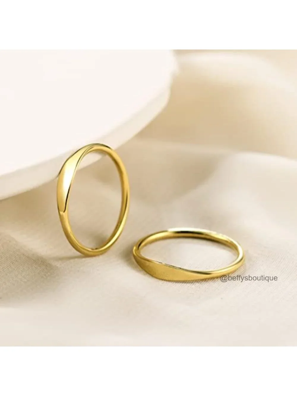 14K Gold Filled Slim Signet Ring Thin Croissant Stacking Twisted Band Pinky